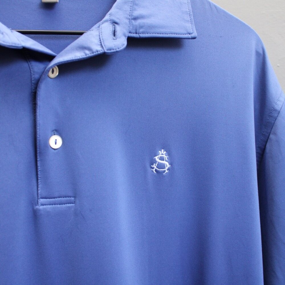 Peter Millar Men's Blue Summer Comfort Logo Embroidered Polo Shirt Size Large - Picture 3 of 4